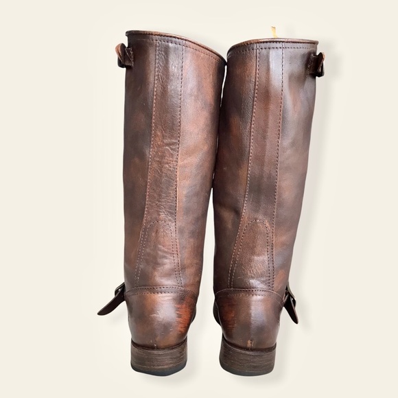 Frye Veronica Slouch Brown Leather Engineer Boots - Picture 11 of 16